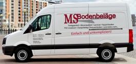 Werbebeschriftung eines Transporters für MS Bodenbeläge in Stuttgart