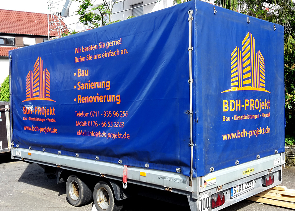 Anhängerbeschriftung für BDH-Projekt in Stuttgart